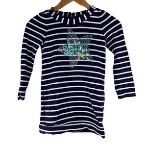 Gymboree Striped Dress Girls Size 7 Star Shine Glitter Sequins Navy Blue White
